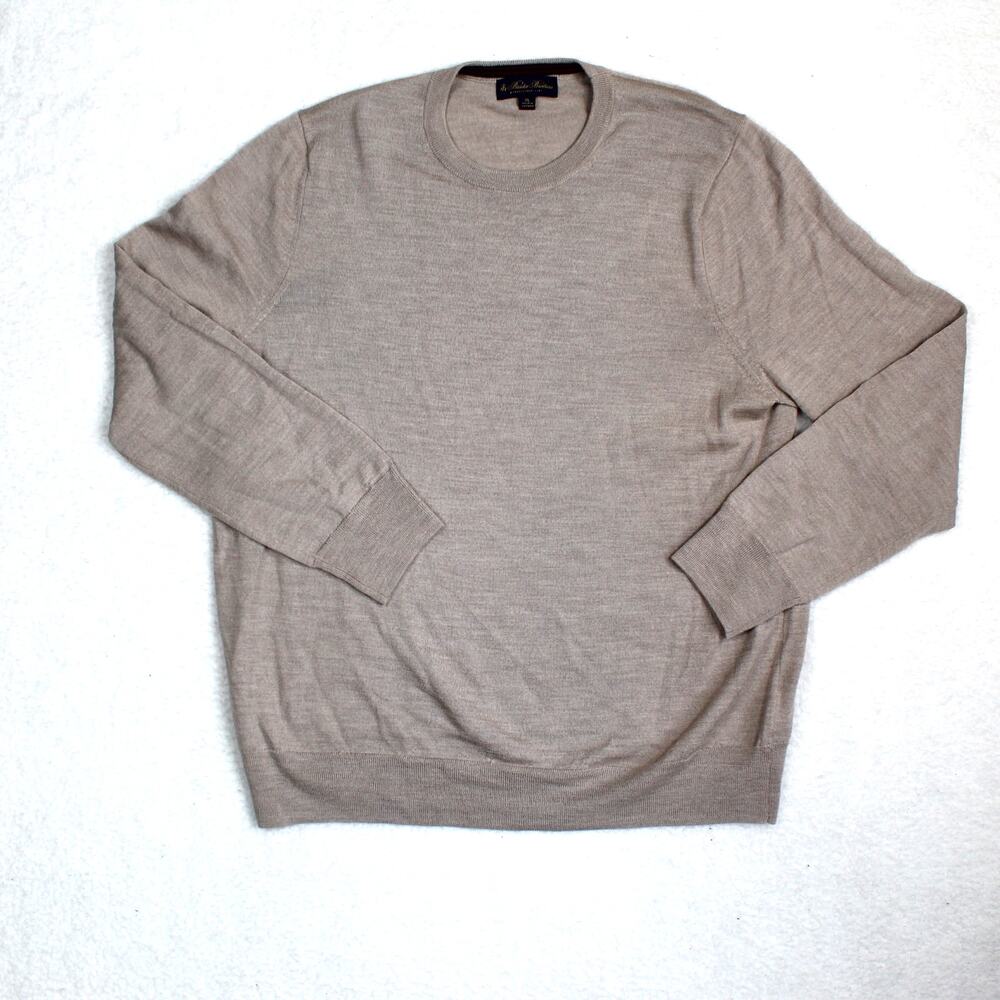 Brooks Brothers Sweater Mens XL Merino Wool Crewneck Beige Office Preppy